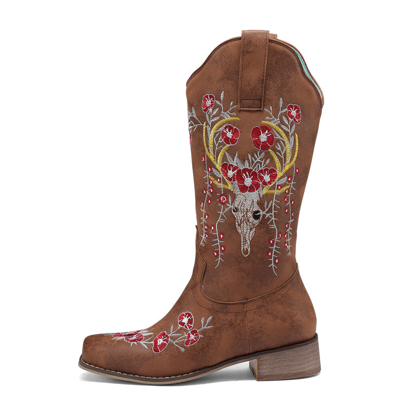 Brown Mid Calf Cowboy Boots Womens - Balajoy