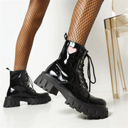 Patent Leather Combat Boots with Pink Heart