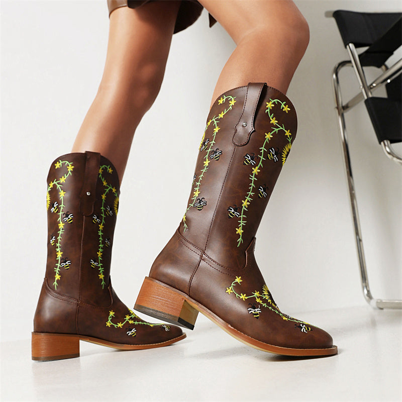 Bodhi Square Toe Bee Flower Cowgirl Boots