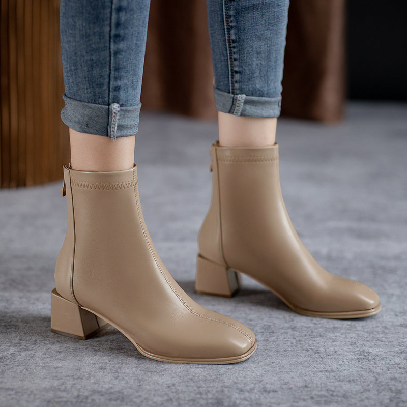 Square Toe Nude Ankle Boots