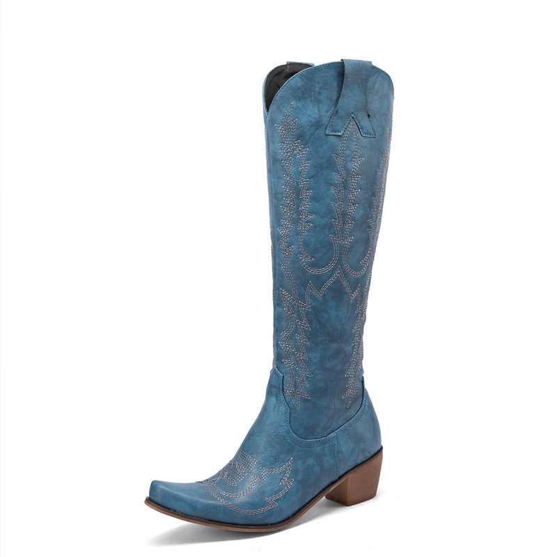Carol Embroidered Blue Cowboy Boots
