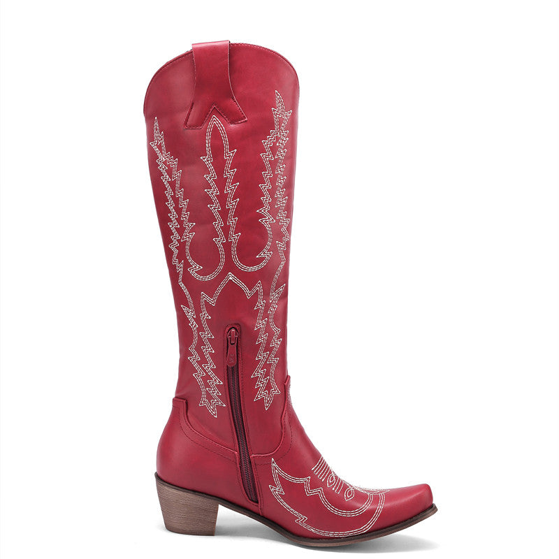 Carol Embroidered Red Cowboy Boots Womens