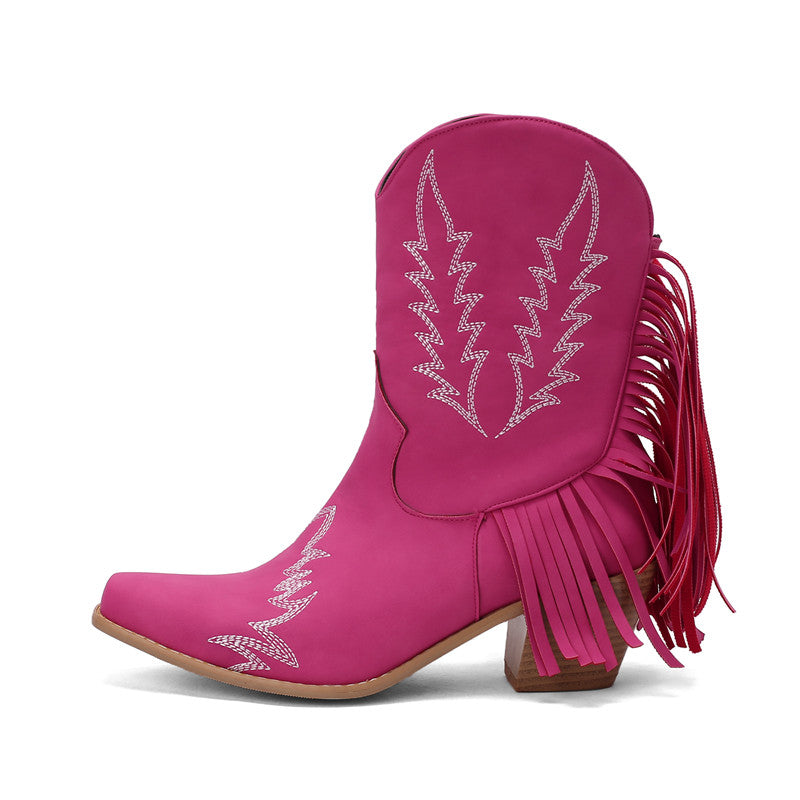Clare Pink Cowgirl Boots with Fringe