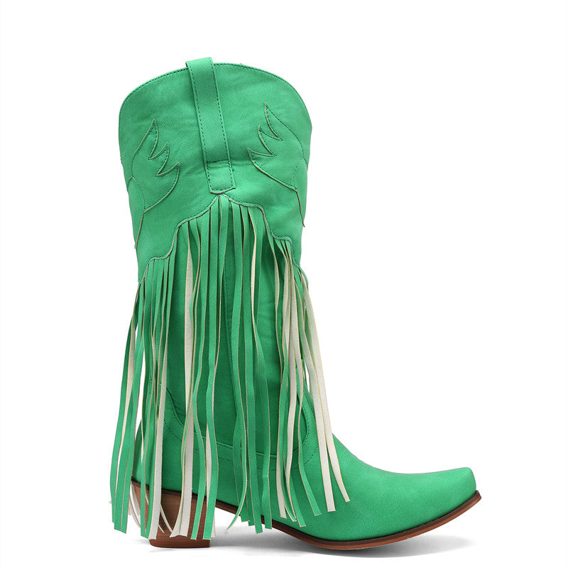 Coral Fringe Green Cowboy Boots