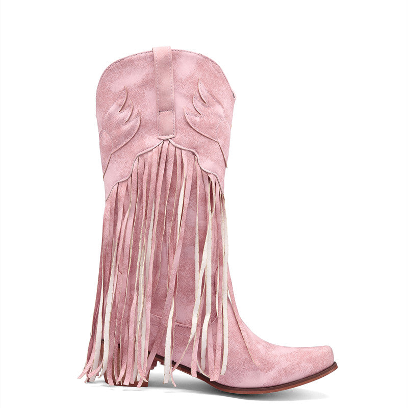 Coral Fringe Cowgirl Boots Pink