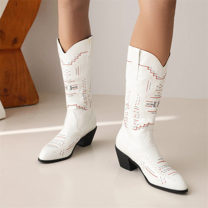 Bryce Heeled Mid Calf Western Boots White