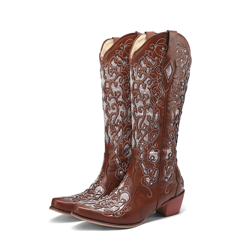 Carla Brown Studded Vegan Cowboy Boots