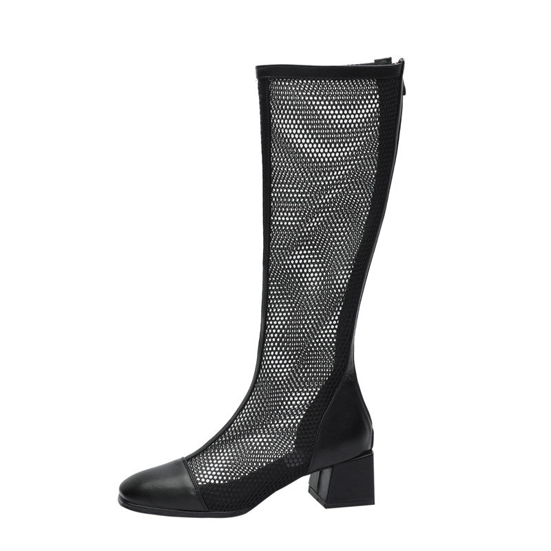 Naughtily-D Heeled Ankle Boot Transparent Mesh and Black Suede