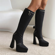 Black Buckle Boots Knee High