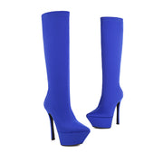 Stiletto Royal Blue Knee High Boots