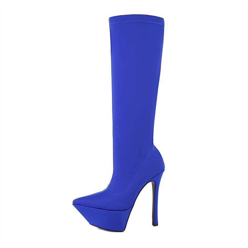 Stiletto Royal Blue Knee High Boots