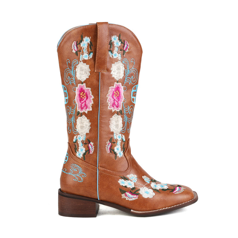Betsy Cowgirl Boots with Flowers Brown