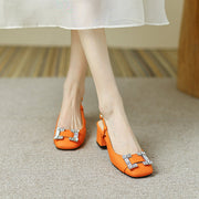 Orange Slingback Block Heels