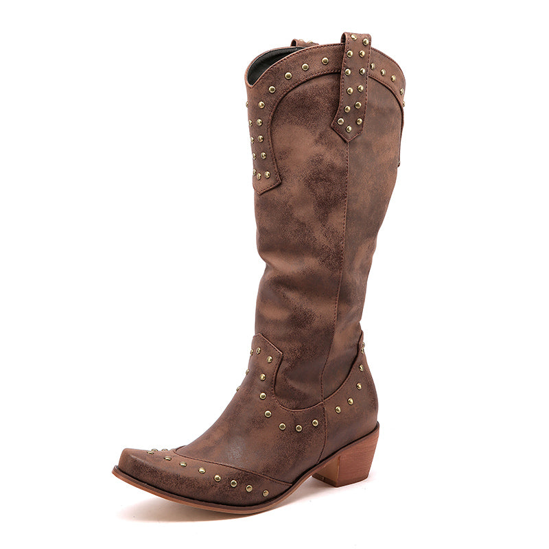 Cori Studded Cowboy Boots Brown