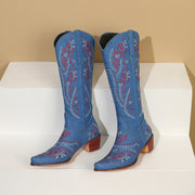 Embroidered Denim Cowboy Boots