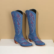 Embroidered Denim Cowboy Boots