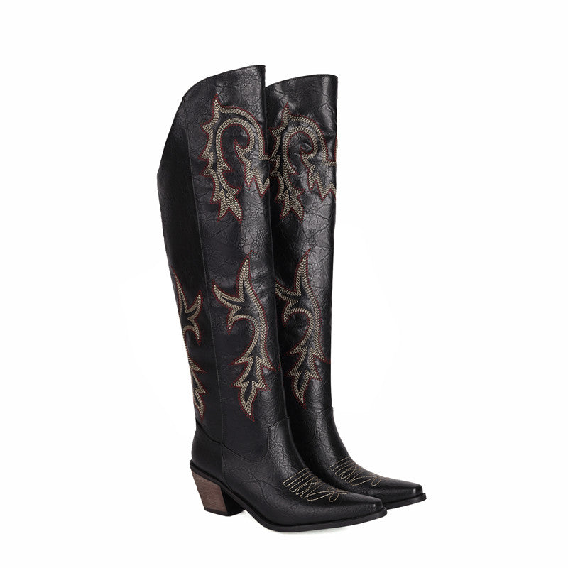 Embroidered Cowboy Knee High Boots