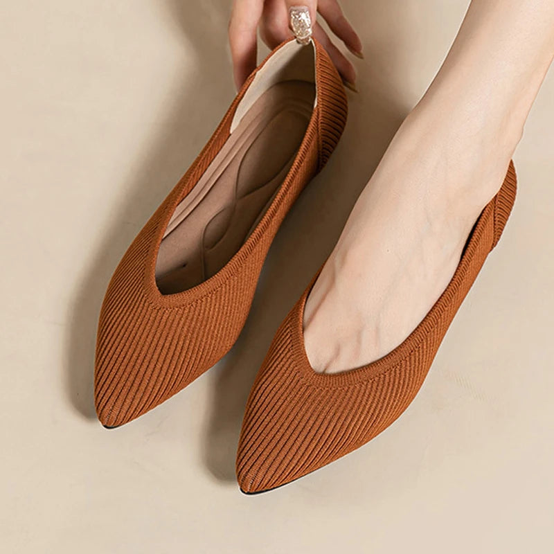 Knit Pointed Toe Ballet Flats