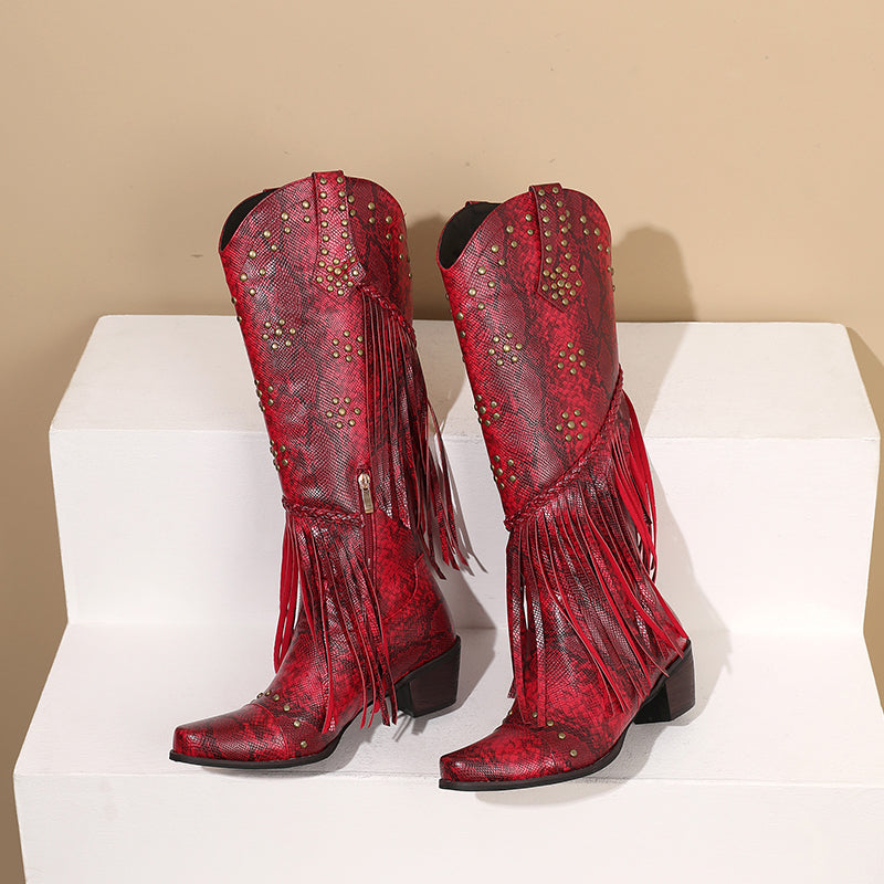 Balajoy Red Fringe Cowboy Boots