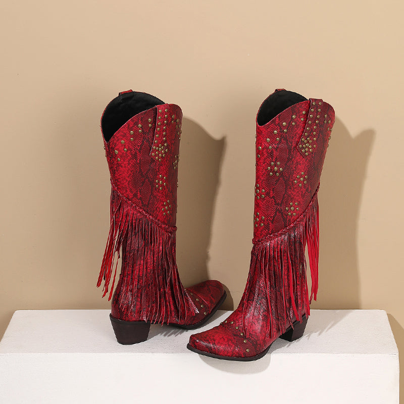 Balajoy Red Fringe Cowboy Boots
