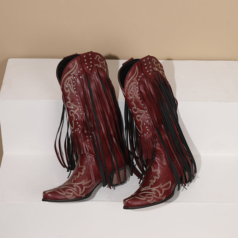 Balajoy Women Fringe Cowboy Boots