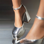 Silver Block Heels