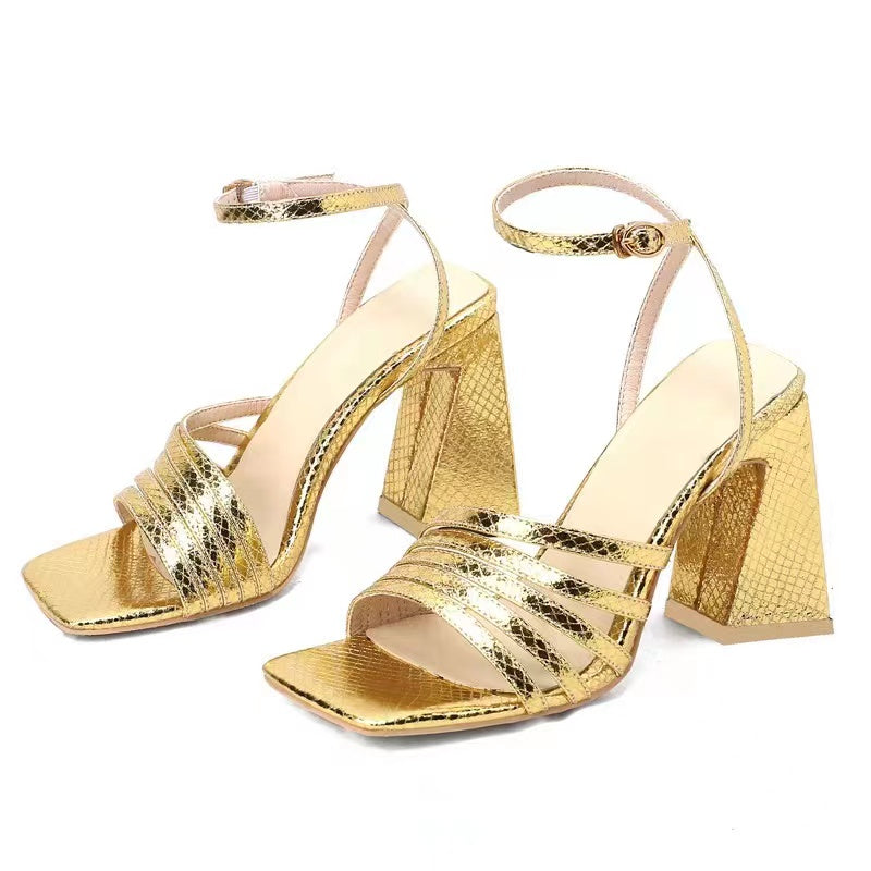 Gold Block Heel Sandals