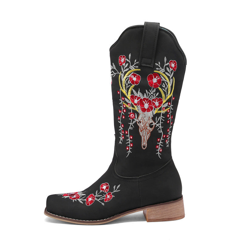 Ciara Black Embroidered Cowboy Boots Womens
