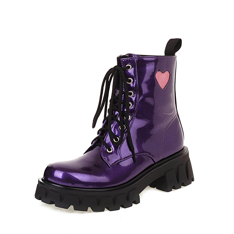 Purple Combat Boots with Pink Heart