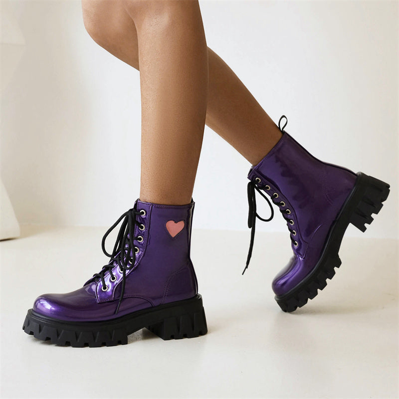 Purple Combat Boots with Pink Heart