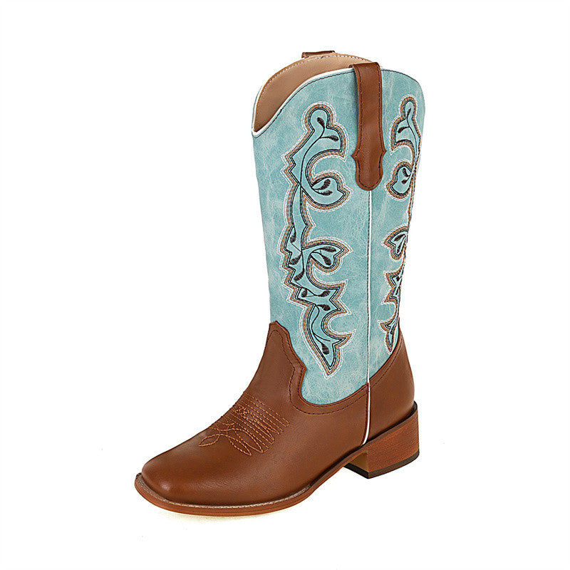 Brea Square Toe Blue and Brown Cowgirl Boots