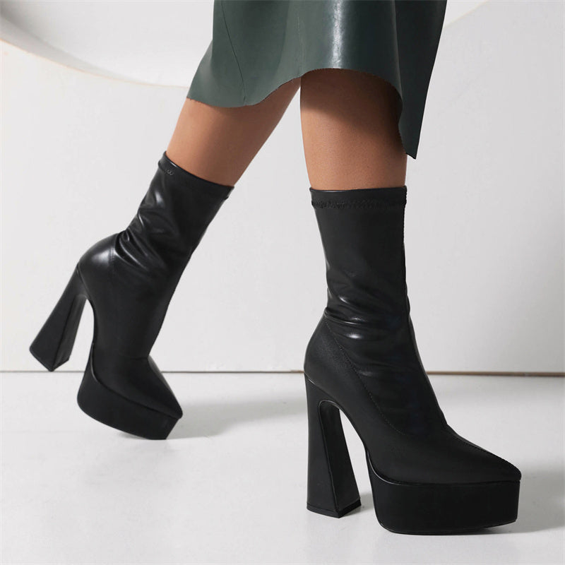 Pointed Toe Ankle Platform Boots