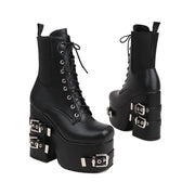 Black Chunky Boots with Buckles and Straps