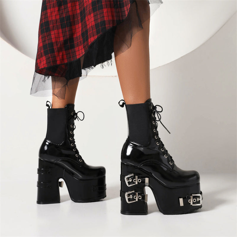 Chunky Lace up Ankle Boots Black