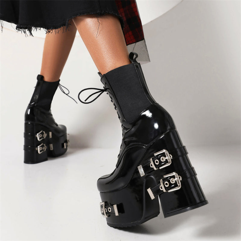 Chunky Lace up Ankle Boots Black