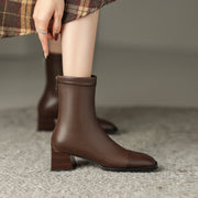 Brown Square Toe Ankle Boots Women's 