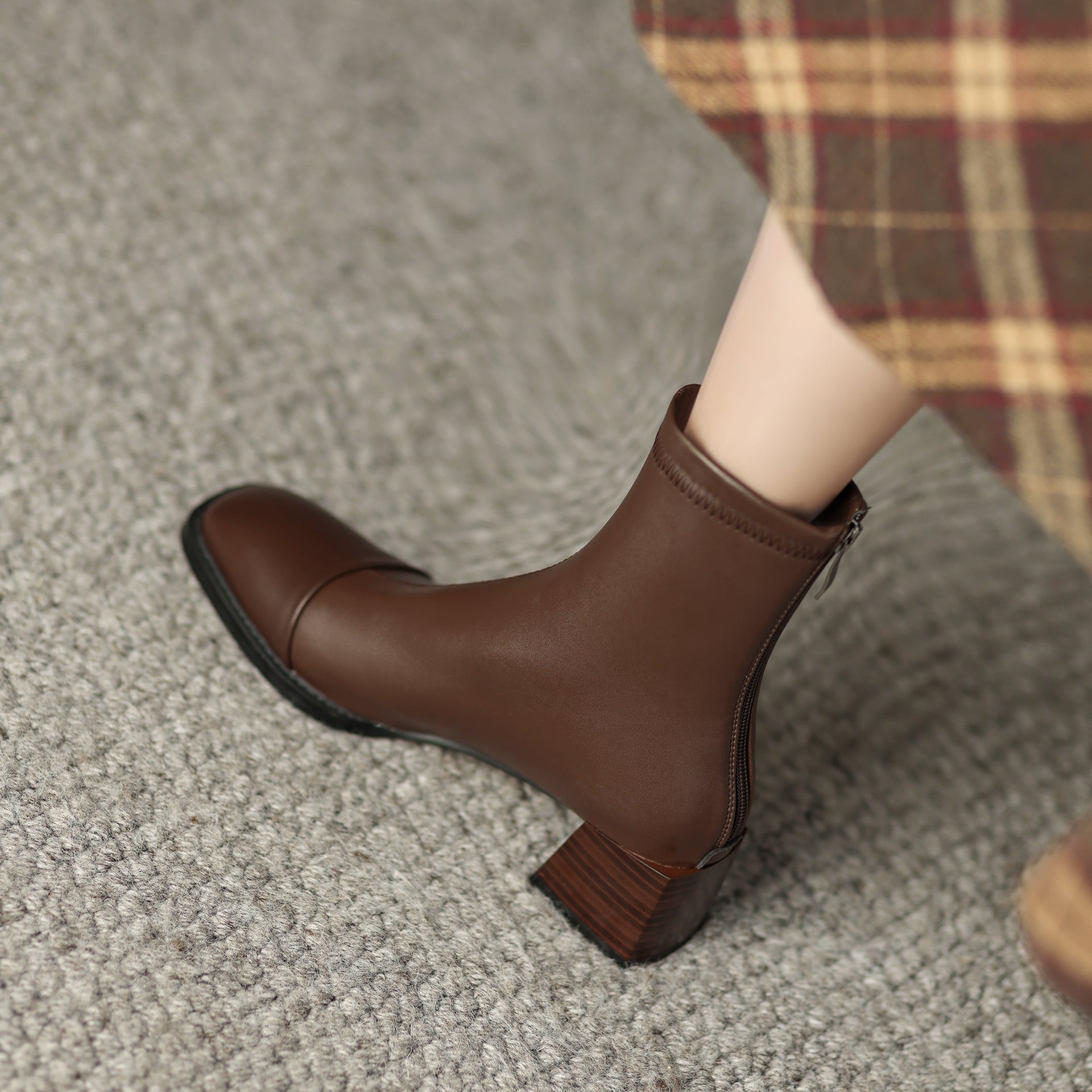 Brown Square Toe Ankle Boots Women's 