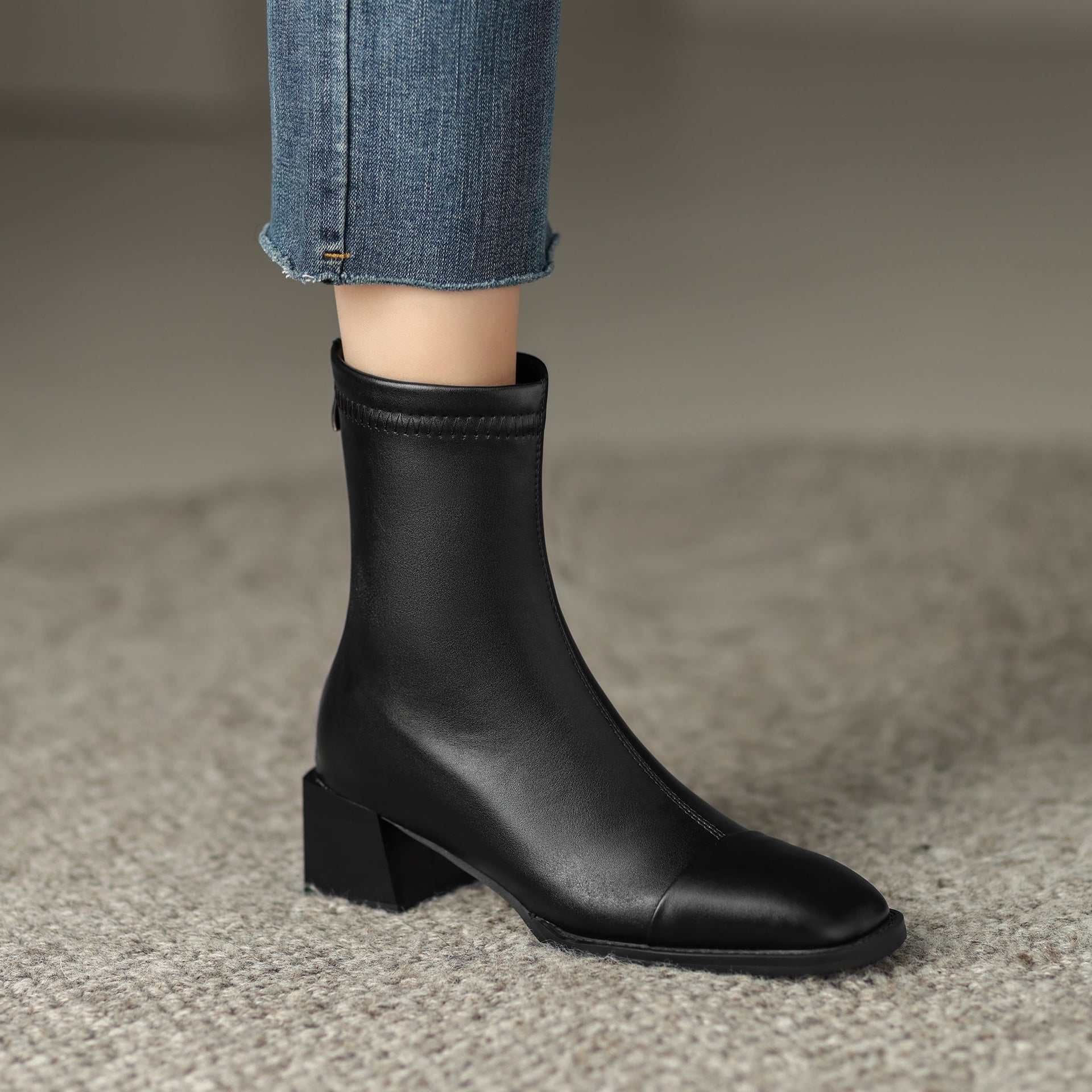Black Square Toe Ankle Boots