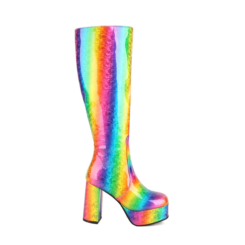 Knee High Rainbow Heeled Boots