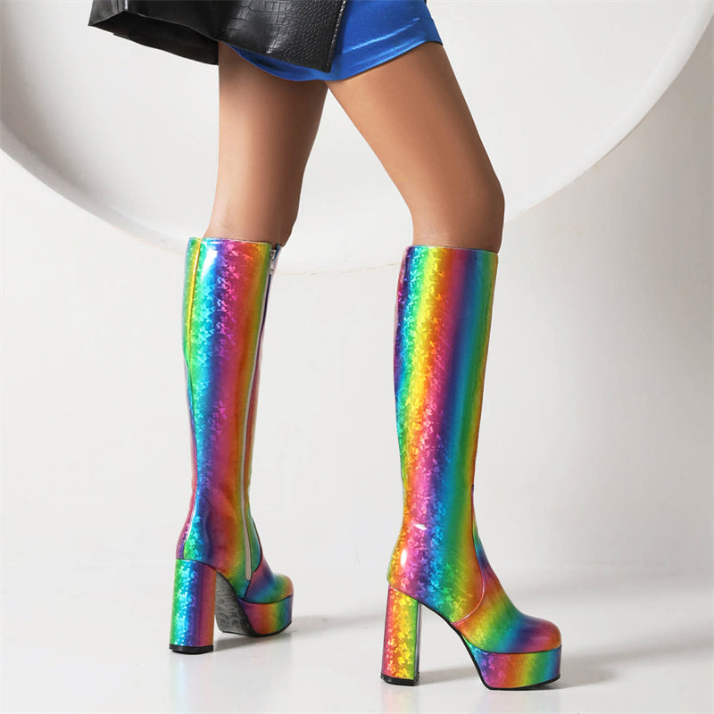 Knee High Rainbow Heeled Boots