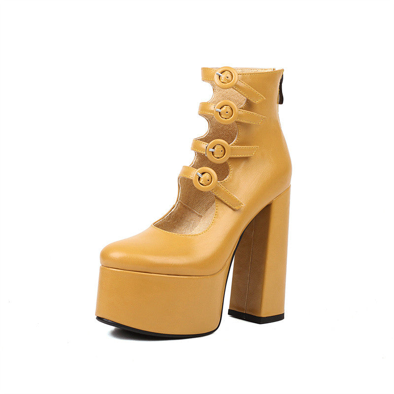 Yellow Cut out Ankle Boots