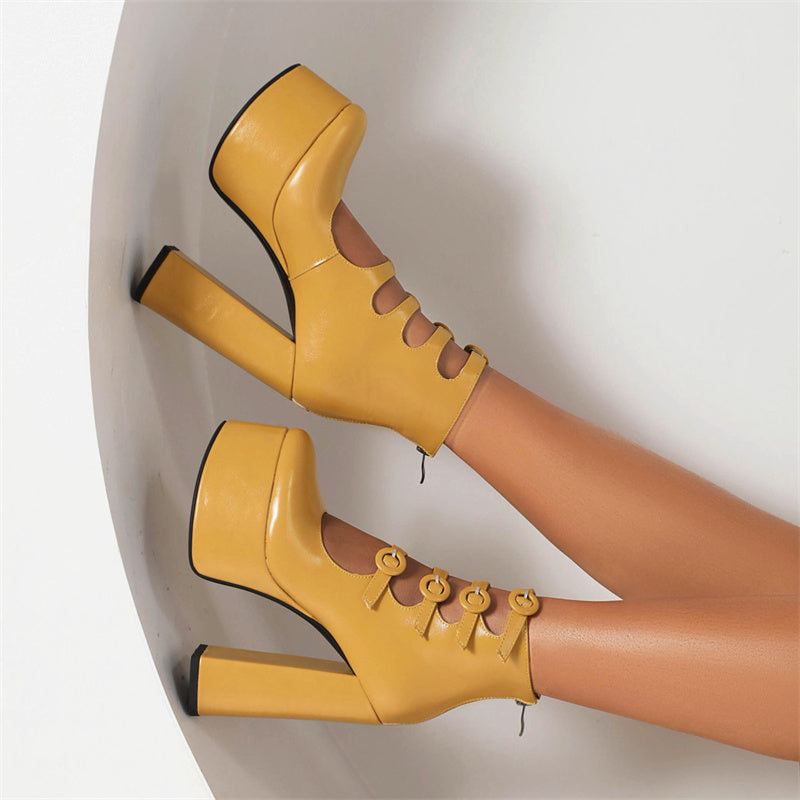 Yellow Cut out Ankle Boots