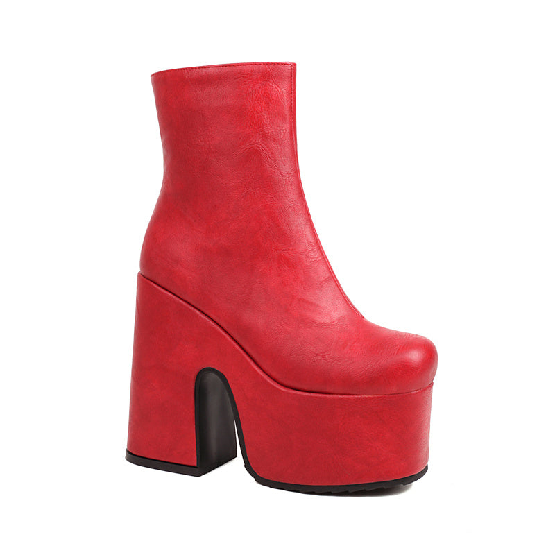  Chunky Heel Red Platform Boots