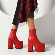  Chunky Heel Red Platform Boots