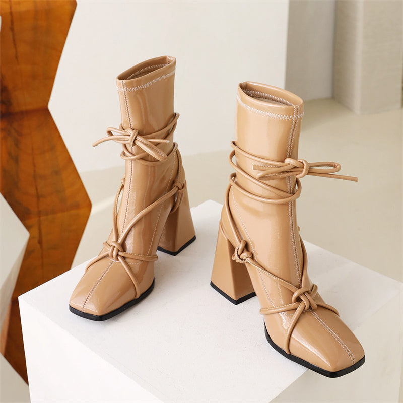 Strappy Chunky Heel Ankle Boots Briana