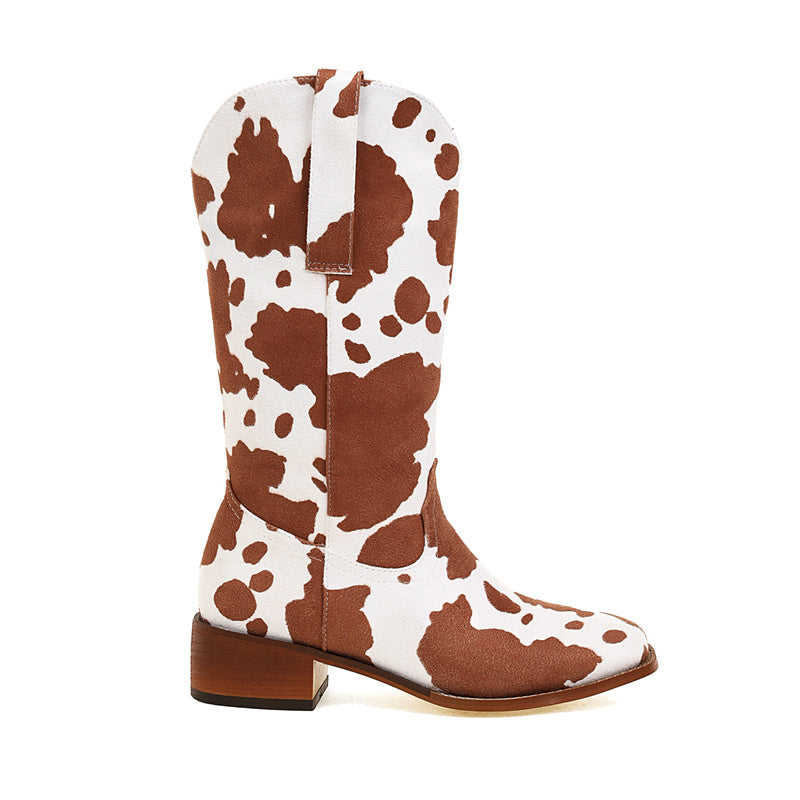 Chaya Cowprint Womens Mid Calf Western Boots