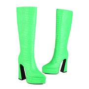 Crocodile Knee High Boots Green