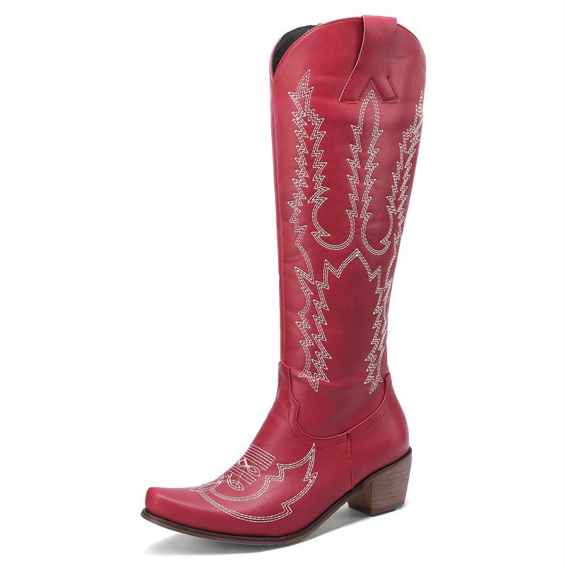 Carol Embroidered Red Cowboy Boots Womens