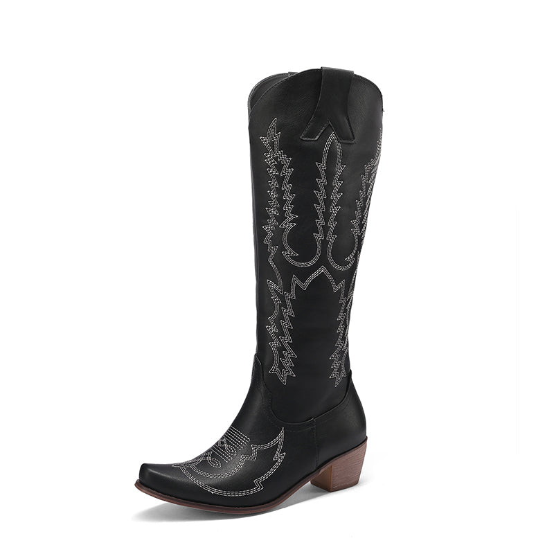Carol Womens Embroidered Cowboy Boots Black