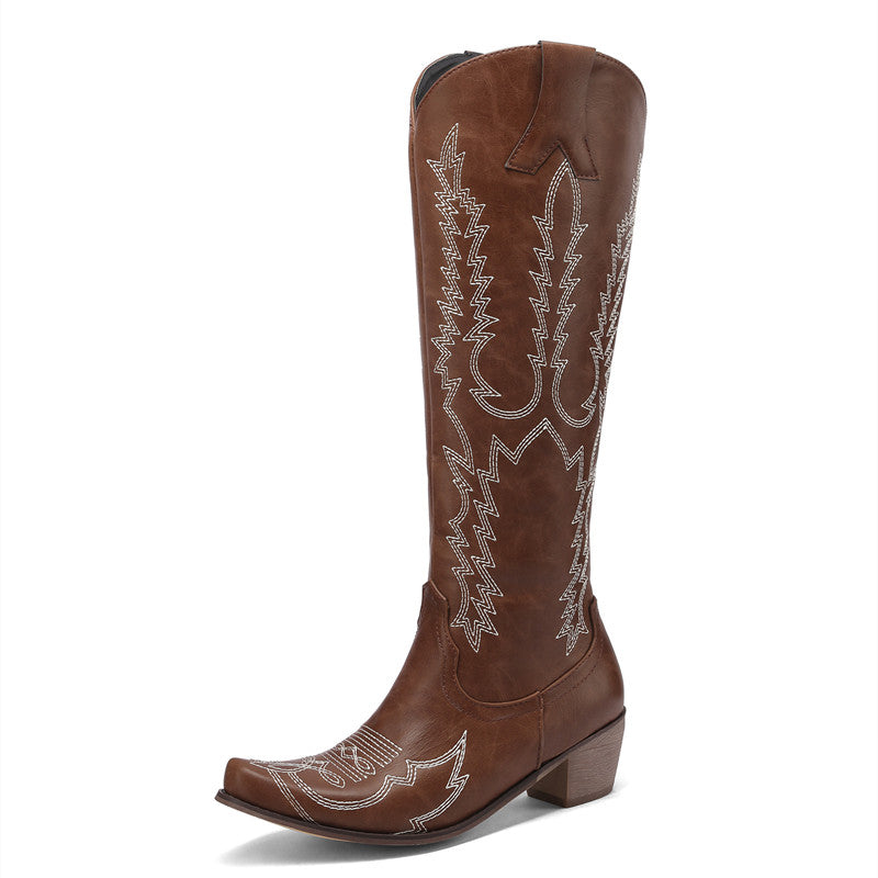 Carol Knee High Cowgirl Boots Brown
